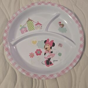 Disney Minnie Divided Plate By Kids Preferred Melamine White/Pink 2013 EUC